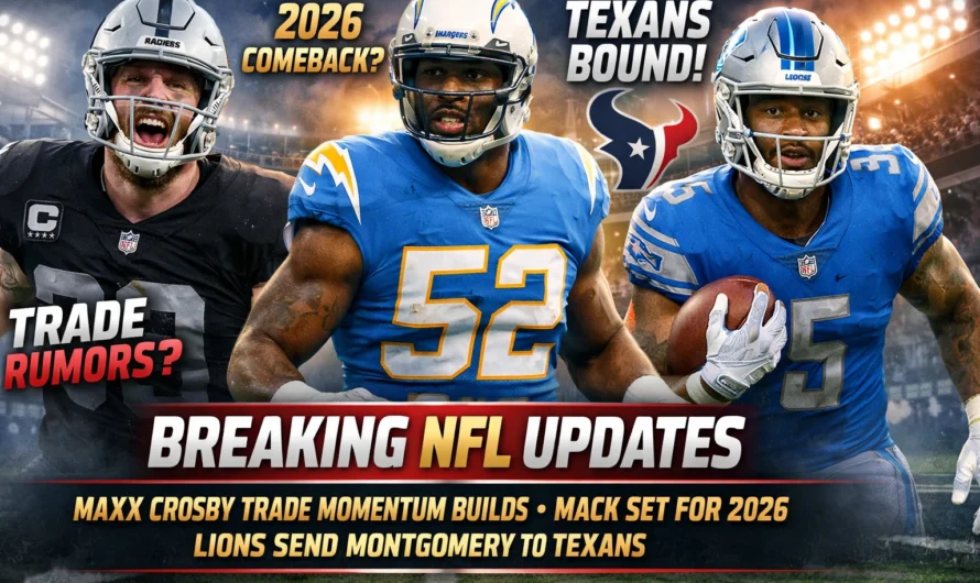 Breaking NFL Updates: Maxx Crosby Trade Momentum Builds, Mack Set for 2026, Lions Send Montgomery to Texans
