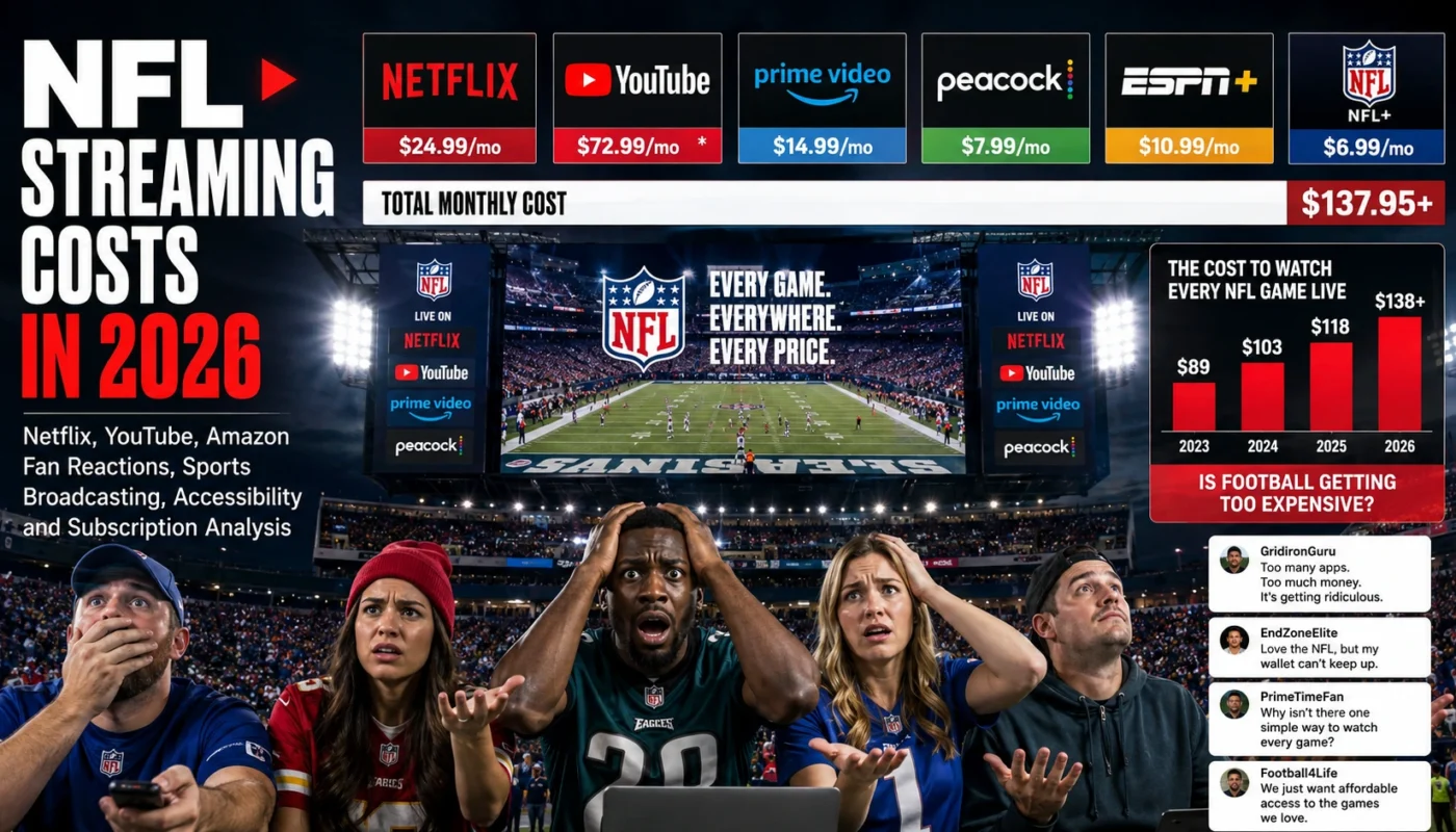 NFL streaming costs 2026 Netflix YouTube Amazon fan reactions sports broadcasting accessibility and subscription analysis