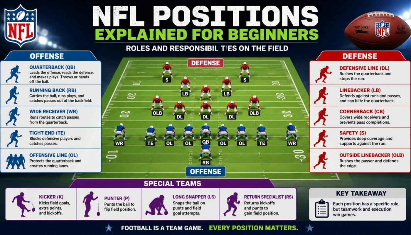 NFL positions explained for beginners with roles and responsibilities