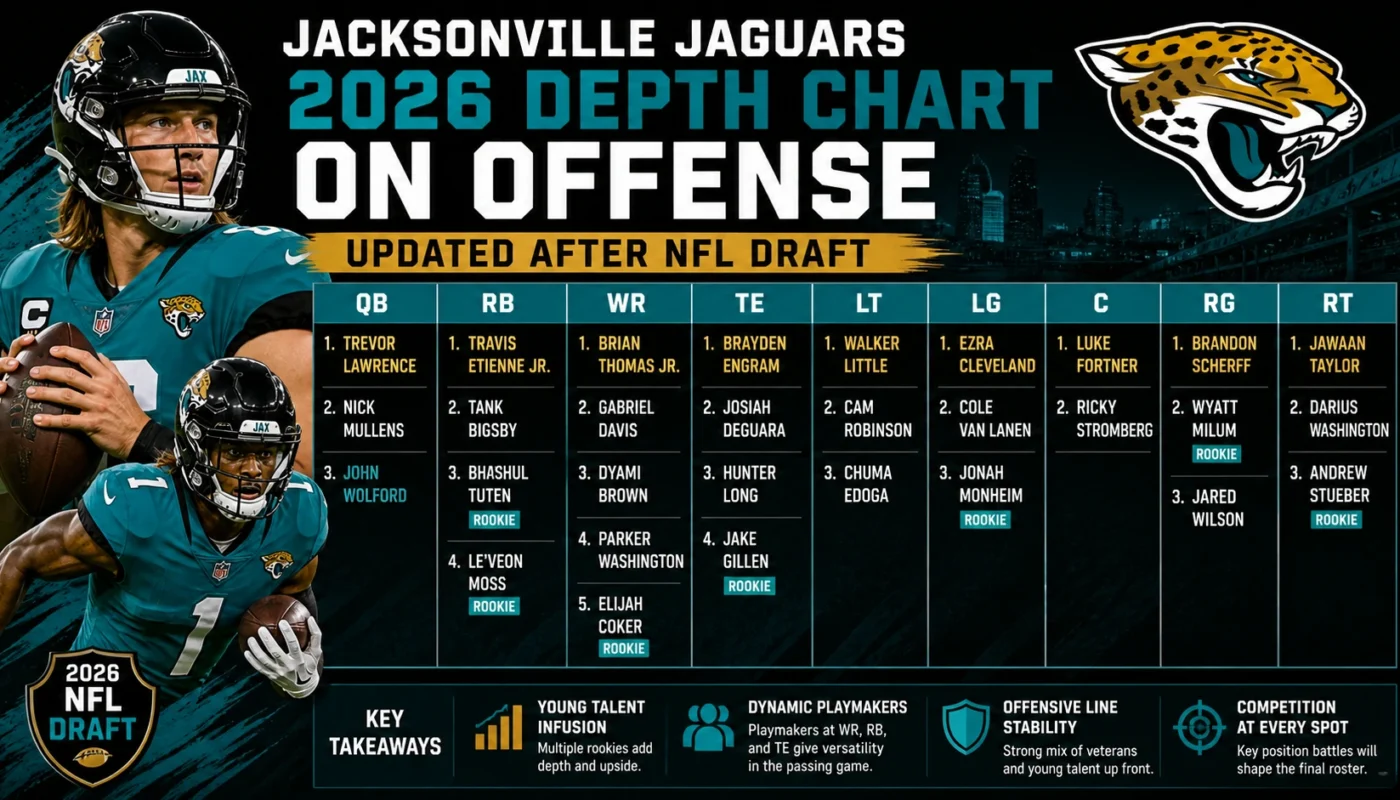 Jacksonville Jaguars 2026 offensive depth chart updated after NFL draft full analysis