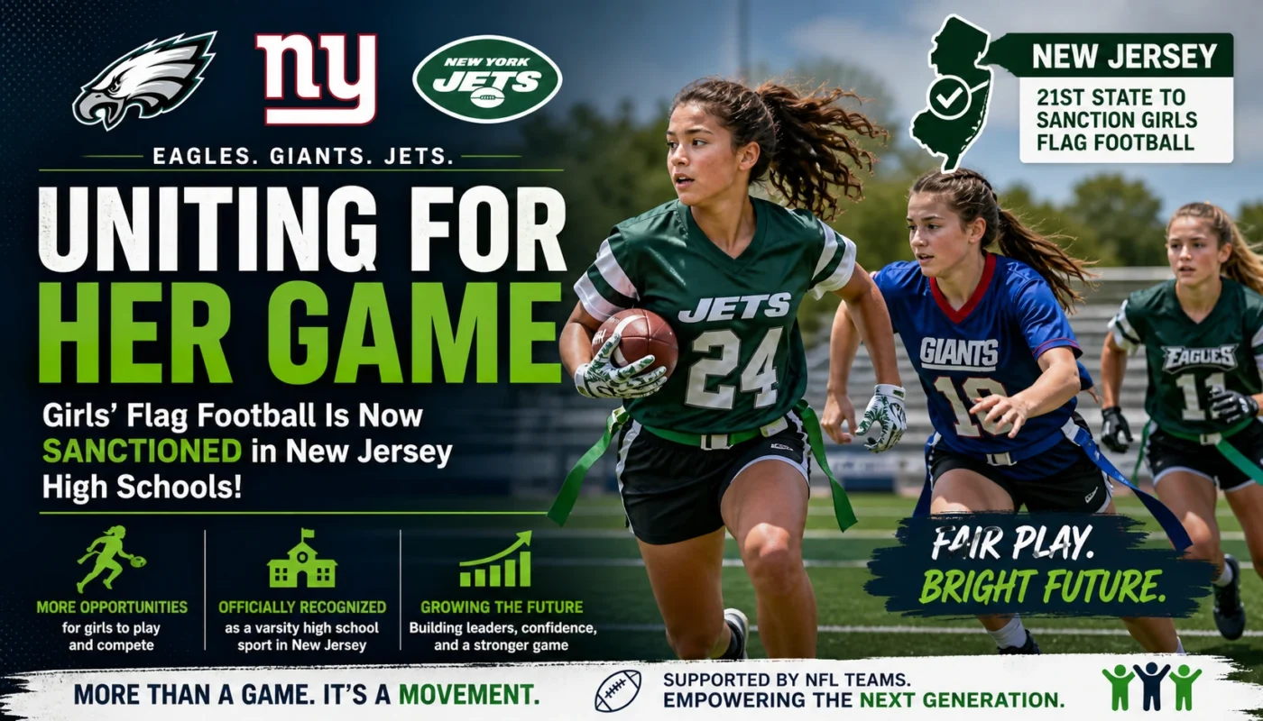 girls flag football sanctioned in New Jersey high schools NFL teams involvement and future growth
