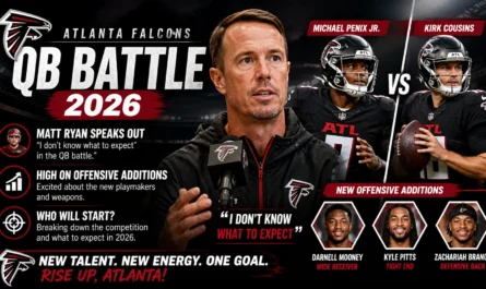 Atlanta Falcons quarterback battle 2026 Matt Ryan comments offensive additions analysis and starting QB prediction